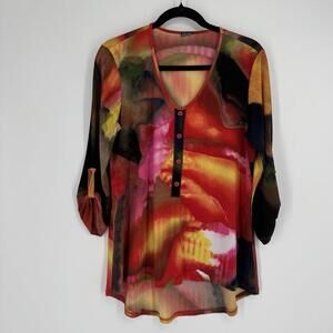 Clara Sun Woo top shirt  large L colorful artsy work business career stretch